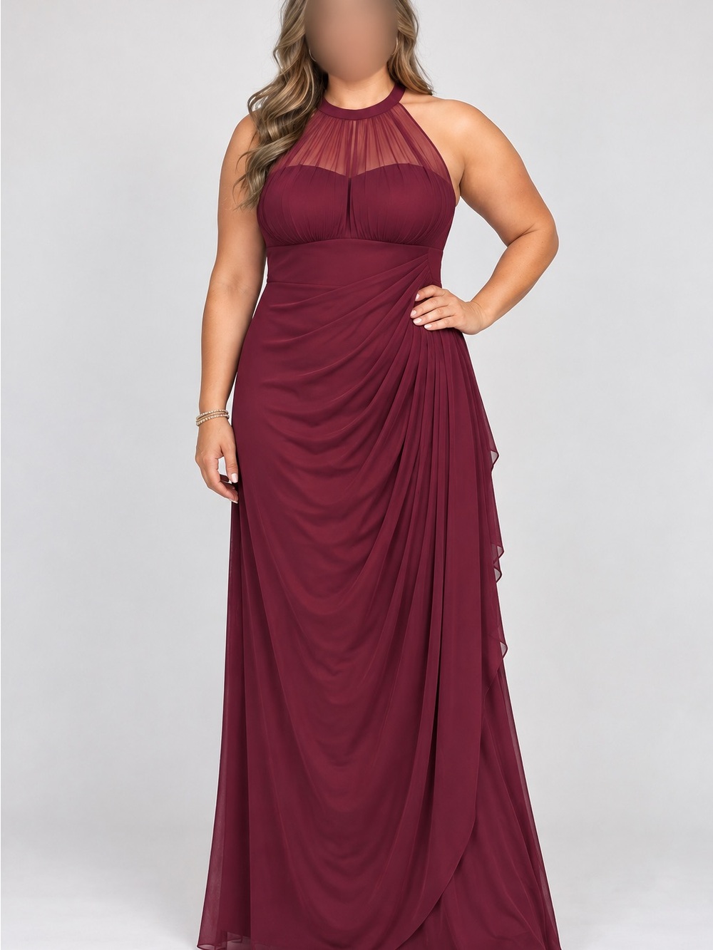 David's Bridal Burgundy Halter Plus-Size Maxi Gown